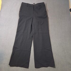 LOFT Dress Pants Womens 8P Black Satin Tuxedo Stripe Wide Leg Trousers